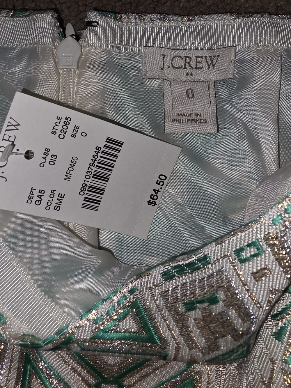 J.Crew Silver and Teal Beaded Skirt